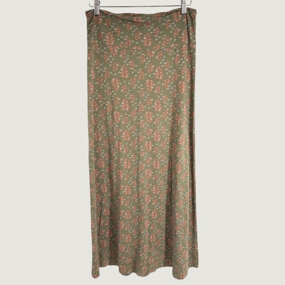 Toad&Co Chakalaka Maxi Skirt Size Small Green Leaf Print Organic Cotton Granola
